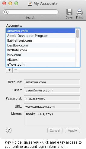 Key Holder gives you quick and easy access to your online account login information